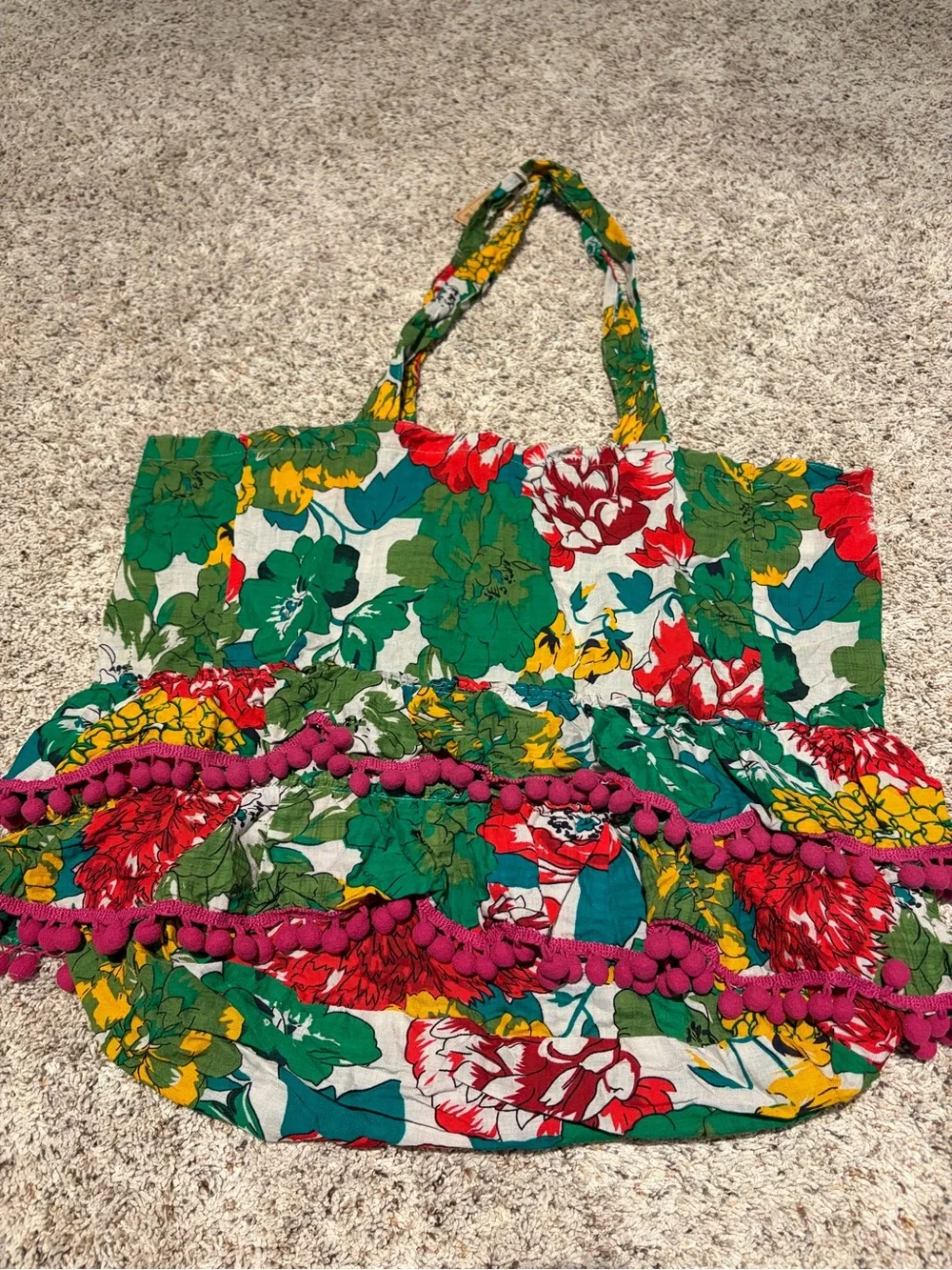 NATURAL LIFE Green Red Yellow Floral Ruffle Hobo Bag